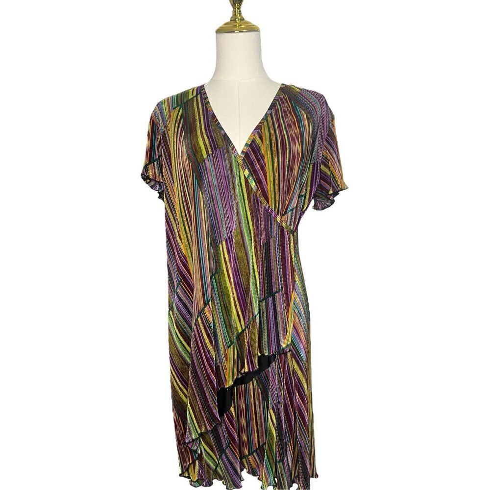 Vintage‎ Robbie Bee Women’s Large Tiered Wrap Dress Multicolor Ribbed 90s